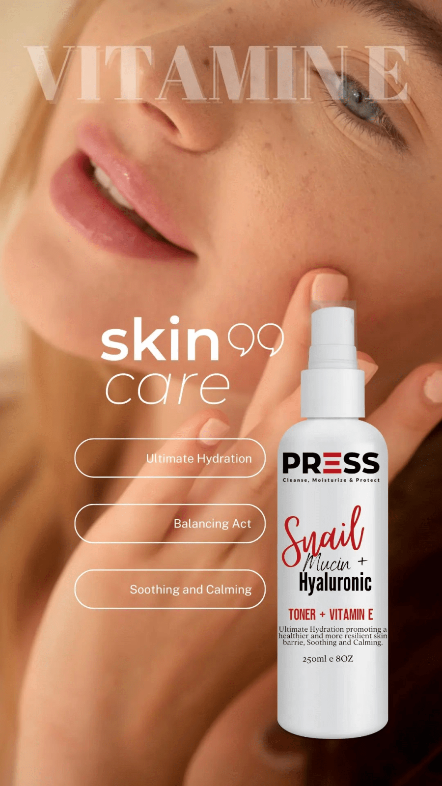 Snail Mucin + Hyaluronic + Vitamin E Toner Press Skin Care